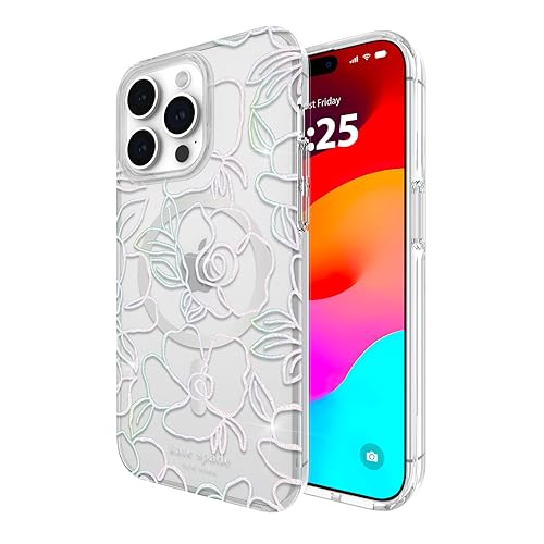 Kate Spade New York iPhone 15 Pro Max Hülle, kompatibel mit MagSafe - Modern Floral Silver von Kate Spade New York