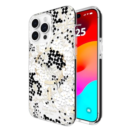 kate spade new york iPhone 15 Pro Max Tasche, Kompatibel mit MagSafe - Multi Floral Schwarz und Weiß von Kate Spade New York