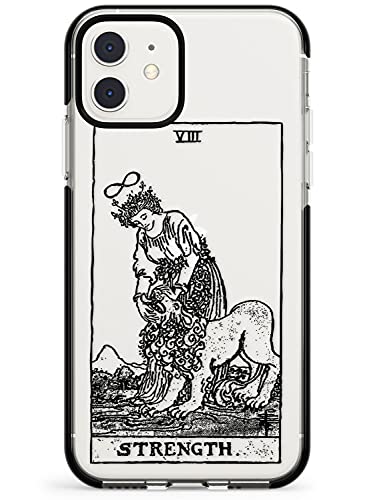 Strength Tarot-Karte – Transparent Schwarz Impact Impact Handyhülle für iPhone 11 | schützende doppellagige Bumper TPU Silikon Cover Muster gedruckt | Psychic Astrology Fortune Okkulte Magie von Case Warehouse