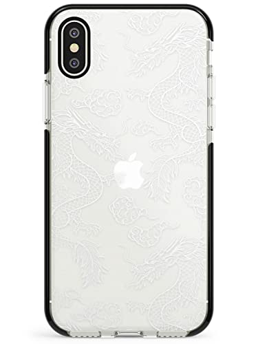 White Dragon Pattern Black Impact Impact Phone Case for iPhone XR | Protective Dual Layer Bumper TPU Silikon Cover Pattern Printed | Chinese Cloud Traditional Clear Transparent von Case Warehouse