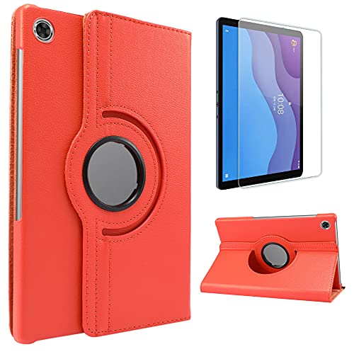 Case2go - Hülle kompatibel mit Lenovo Tab M10 HD Gen 2 - Drehbare Buchhülle + Displayschutzfolie - Kunstleder Tablet Case Schutzhülle - Orange von Case2go