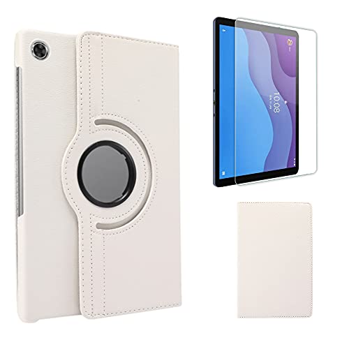Case2go - Hülle kompatibel mit Lenovo Tab M10 HD Gen 2 - Drehbare Buchhülle + Displayschutzfolie - Kunstleder Tablet Case Schutzhülle - Weiß von Case2go