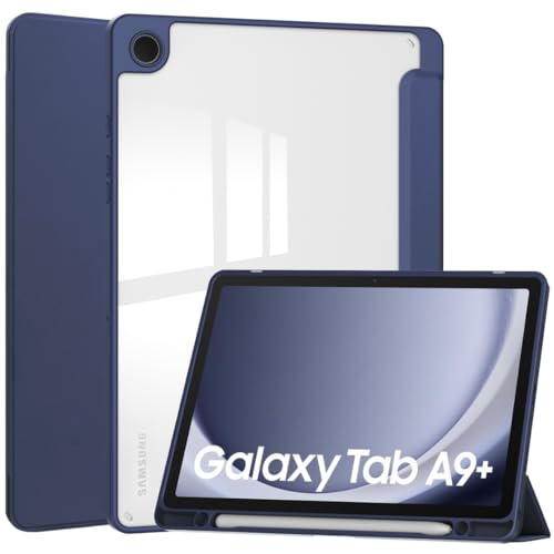 Case2go - Hülle kompatibel mit Samsung Galaxy Tab A9 Plus (2023) - Dreifach-Etui aus Acryl mit Stifthalter - Acryl Tablet Case Schutzhülle - Dunkelblau von Case2go