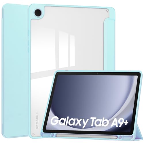 Case2go - Hülle kompatibel mit Samsung Galaxy Tab A9 Plus (2023) - Dreifach-Etui aus Acryl mit Stifthalter - Acryl Tablet Case Schutzhülle - Hellblau von Case2go