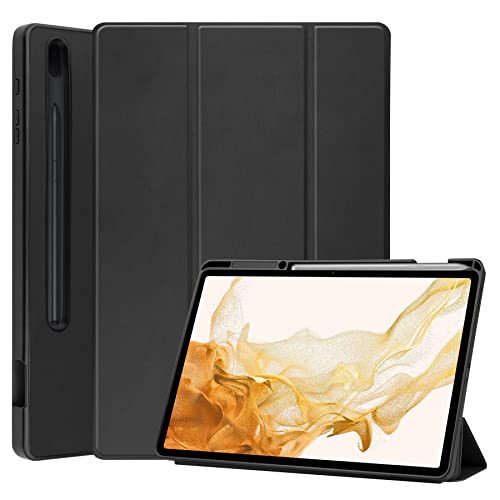 Case2go - Hülle kompatibel mit Samsung Galaxy Tab S8 Plus (2022) - Mit Stifthalter - Kunstleder TPU Tablet Case Schutzhülle - Schwarz von Case2go