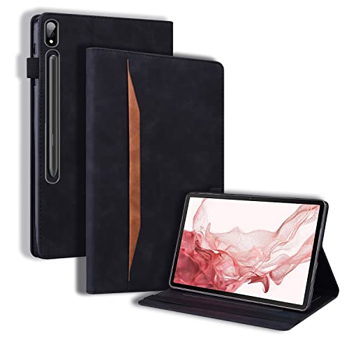 Case2go - Hülle kompatibel mit Samsung Galaxy Tab S9/S9 FE - Mit Kartenhalter - PU-Leder Tablet Case Schutzhülle - Schwarz von Case2go