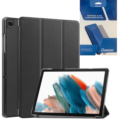 Tablet Hülle und Displayschutzfolie passend für Samsung Galaxy Tab A9 Plus (2023) - Tri-Fold Hülle mit Auto/Wake Funktion - Schwarz von Case2go