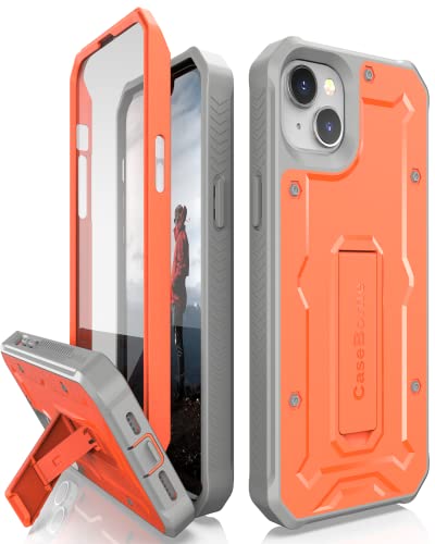 CaseBorne Kompatibel mit iPhone 14 Plus Hülle, Robustes Zweischicht-Ganzkörper-Ständergehäuse mit Bildschirmschutz - Orange von CaseBorne