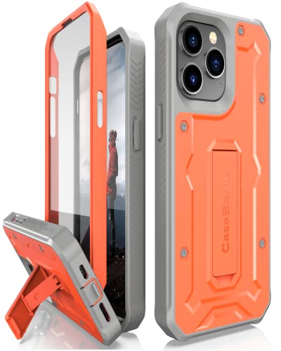 CaseBorne Kompatibel mit iPhone 14 Pro Max Hülle, Robustes Zweischicht-Ganzkörper-Ständergehäuse mit Bildschirmschutz - Orange von CaseBorne