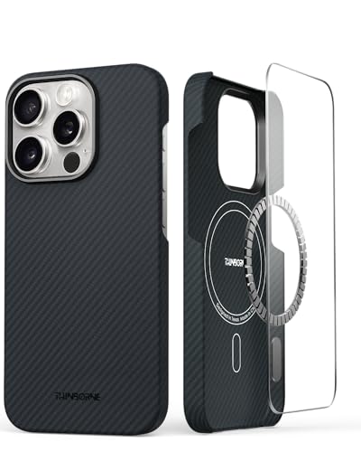 CaseBorne Thinborne Kompatibel mit iPhone 15 Pro Hülle, [Hergestellt aus 600D Aramidfasern] [Kompatibel mit MagSafe] [Schlanker minimalistischer Stil mit Kohlefaser-Texturen] Schwarz von CaseBorne