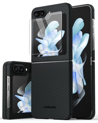 CaseBorne Thinborne Schutzhülle für Samsung Galaxy Z Flip 5, aus 600D Aramidfaser, schlanker, minimalistischer Stil mit Kohlefaser-Texturen, Schwarz, TB-FLIP5-NOMAG-BLACK von CaseBorne