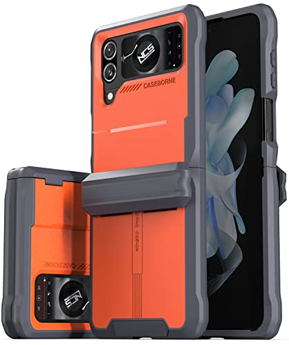 CaseBorne V Kompatibel mit Samsung Galaxy Z Flip 4 Case - Militärgrad Schutzhülle mit Semi-Auto Scharnier-Cover (Orange) von CaseBorne