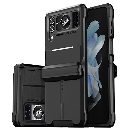 CaseBorne V Kompatibel mit Samsung Galaxy Z Flip 4 Case - Militärgrad Schutzhülle mit Semi-Auto Scharnier-Cover (Schwarz) von CaseBorne