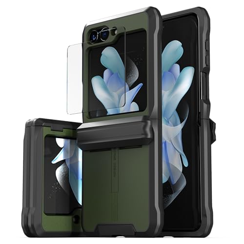 CaseBorne V Kompatibel mit Samsung Galaxy Z Flip 5 Case - Militärgrad Schutzhülle mit Semi-Auto Scharnier-Cover (Grün) von CaseBorne