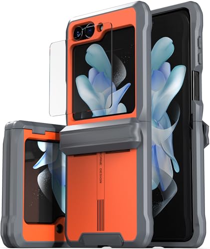 CaseBorne V Kompatibel mit Samsung Galaxy Z Flip 5 Case - Militärgrad Schutzhülle mit Semi-Auto Scharnier-Cover (Orange) von CaseBorne