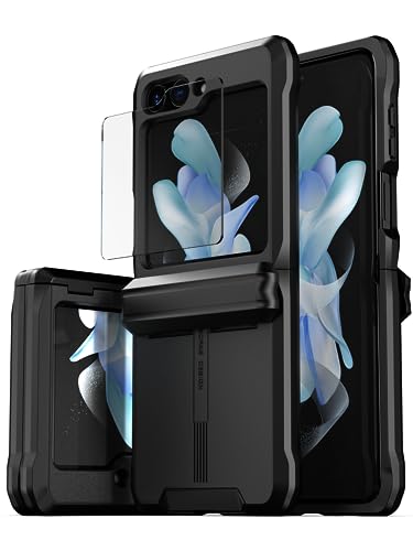 CaseBorne V Kompatibel mit Samsung Galaxy Z Flip 5 Case - Militärgrad Schutzhülle mit Semi-Auto Scharnier-Cover (Schwarz) von CaseBorne