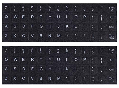 2 x englische Tastatur-Aufkleber, universelle Tastatur-Buchstaben-Ersatzaufkleber, weiße Schrift auf schwarzem Hintergrund, für Computer, Laptop, Notebook, Desktop, matte Tastatur-Alphabet-Aufkleber von CaseBuy