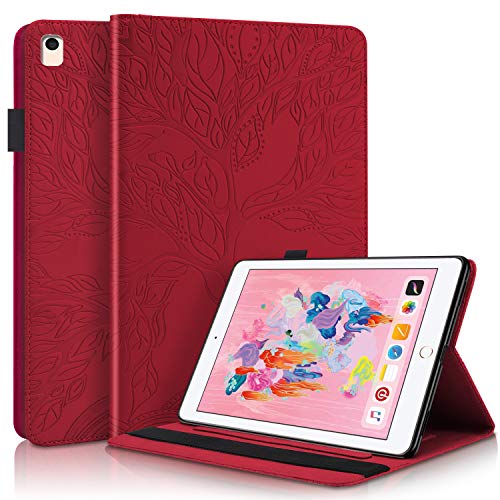 CaseFun Hülle Kompatibel mit iPad 9.7 2018/ iPad 6 Generation/iPad 2017/ iPad 5 Generation/Air 2 Cover/iPad Air,Schutzhülle Case mit Ständer Smart Cover mit Auto Schlaf/Wach Funktion,Rot von CaseFun