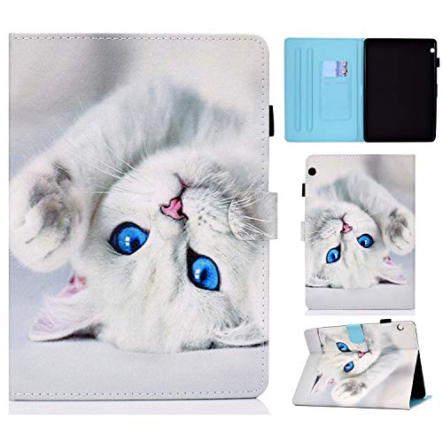 CaseFun Hülle für Huawei MediaPad T3 10 9.6 Weiß Katze PU Leder Tasche Cover Schutzhülle Schale Etui mit Standfunktion von CaseFun