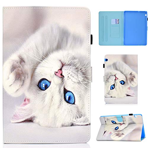 CaseFun Hülle für Huawei MediaPad T5 10 2018 Weiß Katze PU Leder Tasche Cover Schutzhülle Schale Etui mit Standfunktion von CaseFun