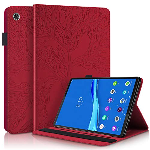 CaseFun Hülle für Lenovo Tab M10 Plus Baum des Lebens Ultra Slim TPU Schutzhülle Tasche Folio Flip Stand Cover mit Kartenfächern für Lenovo Tab M10 FHD Plus (2nd Gen) 10.3 Zoll TB-X606F TB-X606X,Rot von CaseFun