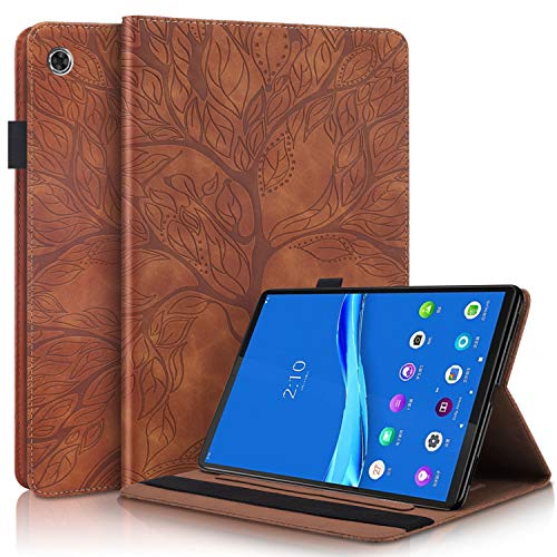 CaseFun Hülle für Lenovo Tab M10 Plus Baum des Lebens Ultra Slim TPU Schutzhülle Tasche Folio Flip Stand Cover mit Kartenfächern für Lenovo Tab M10 FHD Plus (2nd Gen) 10.3 Zoll TB-X606F TB-X606X,Braun von CaseFun