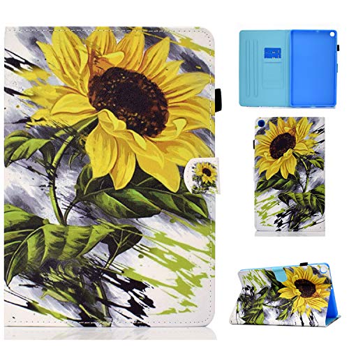 CaseFun Hülle für Samsung Galaxy Tab A 10,1 2019 SM-T510/SM-T515 Sonnenblume PU Leder Tasche Cover Magnetic Weiche TPU Protect Etui mit Standfunktion von CaseFun