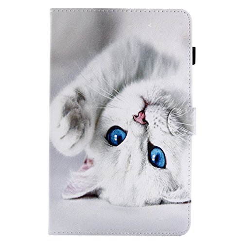 CaseFun Hülle für Samsung Galaxy Tab A 10.1 SM-T580/SM-T585 Weiß Katze PU Leder Tasche Cover Schutzhülle Schale Etui mit Auto Schlaf/Wach Standfunktion von CaseFun