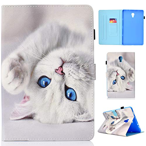 CaseFun Hülle für Samsung Galaxy Tab A 10.5 SM-T590 T595 2018 Weiß Katze PU Leder Tasche Cover Schutzhülle Schale Etui mit Auto Schlaf/Wach Standfunktion von CaseFun