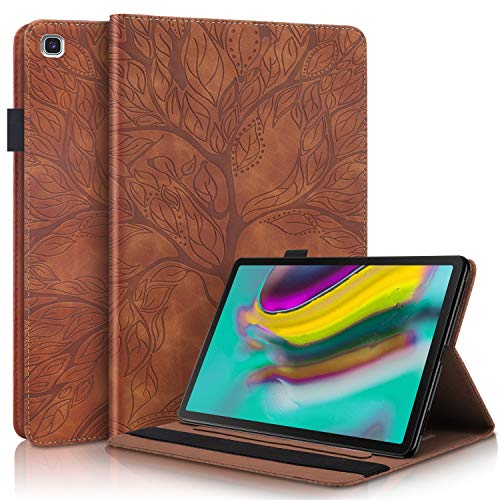 CaseFun Hülle für Samsung Galaxy Tab S5e 10,5 Zoll (T720/T725) Baum des Lebens Ultra Slim TPU Schutzhülle Tasche Folio Flip Stand Cover mit Kartenfächern, Braun von CaseFun