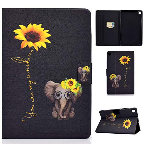 CaseFun Hülle für Samsung Galaxy Tab S6 Lite 10.4 P610/P615 Blumen Elefant PU Leder Tasche Cover Schutzhülle Schale Etui mit Auto Schlaf/Wach Standfunktion von CaseFun