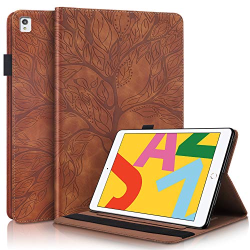 CaseFun Hülle für iPad 10.2 2019 [7th Generation] Baum des Lebens Ultra Slim TPU Schutzhülle Tasche Folio Flip Stand Cover mit Auto Schlaf/Wach Kartenfächern, Braun von CaseFun