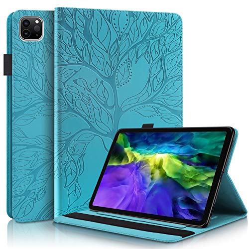 CaseFun Hülle für iPad Pro 11" 2020 Baum des Lebens Ultra Slim TPU Schutzhülle Tasche Folio Flip Stand Cover mit Auto Schlaf/Wach Kartenfächern, Blau von CaseFun