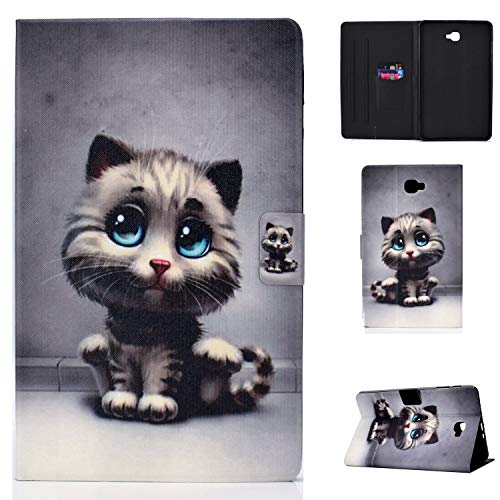 CaseFun Samsung Galaxy Tab A 10.1 2016 T580/T585 Hülle Case PU Leder Tasche Magnetisch Schutzhülle Flip Cover mit Auto Aufwachen/Schlaf Standfunktion, Süße Katze von CaseFun