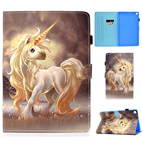 CaseFun Samsung Galaxy Tab A 10.1 2019 T510 T515 Hülle Einhorn PU Leder Tasche Cover Schutzhülle Schale Etui mit Standfunktion von CaseFun