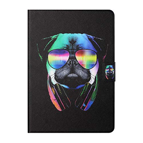 Hülle für Samsung Galaxy Tab A 2019 10,1 Zoll (SM-T510 / T515) Tablet Leichtes PU-Leder Niedlich Schöne Muster Anti-Rutsch-Ständer Flip Wallet Cover mit Kartenhalter (Brille Hund) von CaseFun