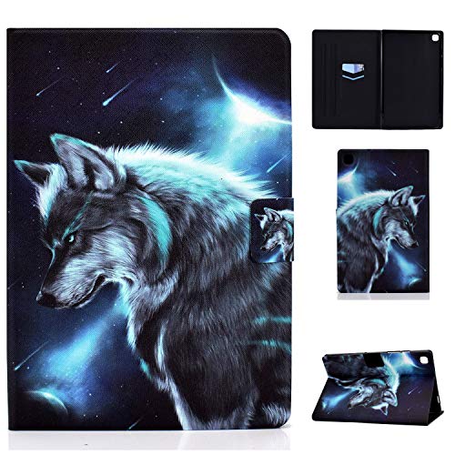 Hülle für Samsung Galaxy Tab A 2019 10,1 Zoll (SM-T510 / T515) Tablet Leichtes PU-Leder Niedlich Schöne Muster Anti-Rutsch-Ständer Flip Wallet Cover mit Kartenhalter (Space Wolf) von CaseFun