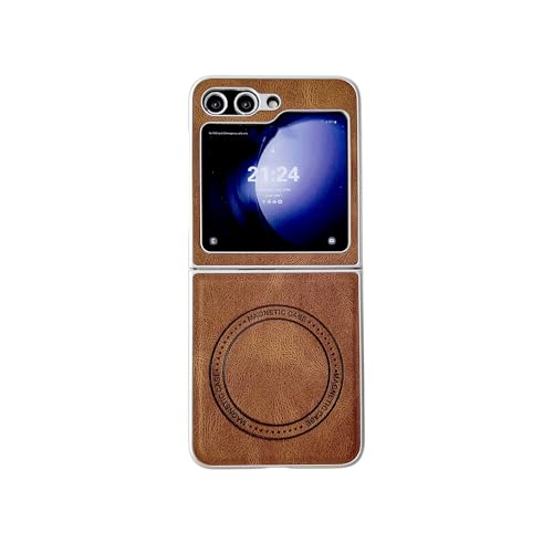 CaseGame Magnetische Schutzhülle, kompatibel mit Samsung Galaxy Z Flip 5, Vintage-Leder, ultradünn, kabelloses Laden, stoßfest, Schutzhülle für Galaxy Z Flip 5, für Damen und Herren, Braun CaseGame Magnetische Schutzhülle, kompatibel mit Samsung Galaxy Z Flip 5, Vintage-Leder, ultradünn, kabelloses Laden, stoßfest, Schutzhülle für Galaxy Z Flip 5, für Damen und Herren, Braun von CaseGame