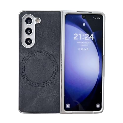 CaseGame Magnetische Schutzhülle, kompatibel mit Samsung Galaxy Z Fold 5, Vintage-Leder, ultradünn, kabelloses Laden, stoßfest, Schutzhülle für Galaxy Z Fold 5, für Damen und Herren, Schwarz CaseGame Magnetische Schutzhülle, kompatibel mit Samsung Galaxy Z Fold 5, Vintage-Leder, ultradünn, kabelloses Laden, stoßfest, Schutzhülle für Galaxy Z Fold 5, für Damen und Herren, Schwarz von CaseGame