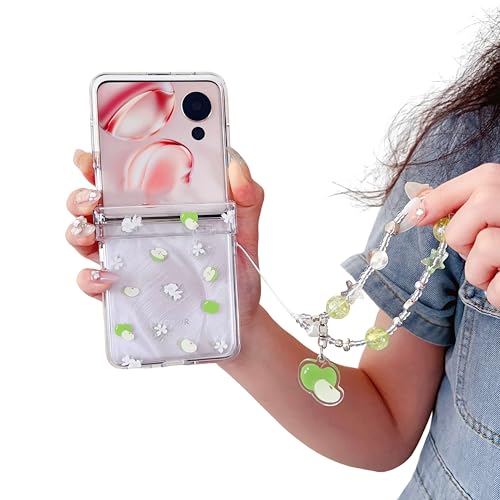 CaseGame Niedliche Schutzhülle, kompatibel mit Motorola Razr 60, mit Perlenband, Cartoon-Motiv, stoßfest, Scharnierschutz für Razr 60, für Damen und Herren, Grün von CaseGame