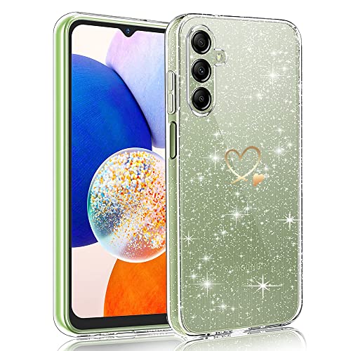 CaseLover Handyhülle für Samsung Galaxy A34 5G Hülle, Glitzer Transparent Hülle Cute Gold Herz Muster Mädchen Slim Weich TPU Silikon Stoßfest Kameraschutz Schutzhülle Case für Samsung A34 5G, Clear B von CaseLover