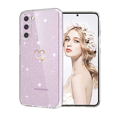 CaseLover Handyhülle für Samsung Galaxy S24 Plus Hülle, Glitzer Transparent Hülle Cute Herz Muster Mädchen Galvanik Slim Weich TPU Silikon Kameraschutz Stoßfeste Schutzhülle für Samsung S24+ 5G, B von CaseLover