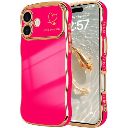 CaseLover Handyhülle kompatibel mit iPhone 16 Hülle, Liebesherz Handyhülle Wellen Lockige Form Galvanisierte Weiche Silikon Bumper Case Kameraschutz Stoßfeste Schutzhülle für iPhone 16, Rosarot CaseLover Handyhülle kompatibel mit iPhone 16 Hülle, Liebesherz Handyhülle Wellen Lockige Form Galvanisierte Weiche Silikon Bumper Case Kameraschutz Stoßfeste Schutzhülle für iPhone 16, Rosarot von CaseLover