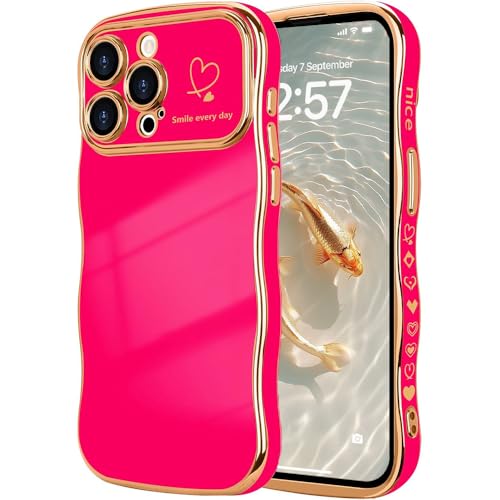 CaseLover Handyhülle kompatibel mit iPhone 16 Pro Max Hülle, Liebesherz Handyhülle Wellen Lockige Form Galvanisierte Silikon Bumper Case Kameraschutz Stoßfeste Schutzhülle für 16 Pro Max, Rosarot CaseLover Handyhülle kompatibel mit iPhone 16 Pro Max Hülle, Liebesherz Handyhülle Wellen Lockige Form Galvanisierte Silikon Bumper Case Kameraschutz Stoßfeste Schutzhülle für 16 Pro Max, Rosarot von CaseLover