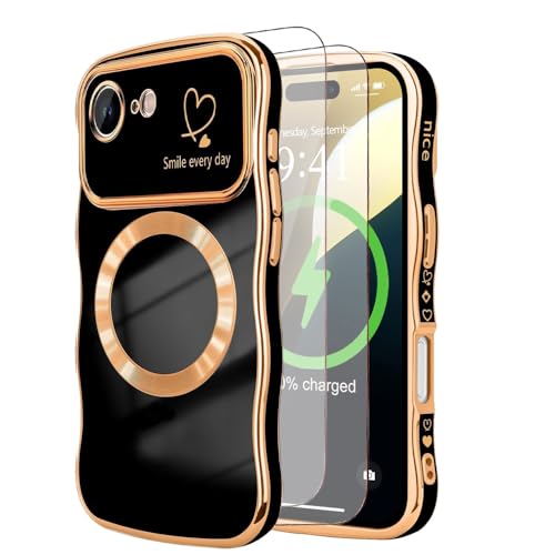 CaseLover Handyhülle kompatibel mit iPhone 16E Hülle mit 2 Schutzfolie, Magnetisch Handyhülle Wellen Lockige Form Galvanisierte Silikon Bumper Stoßfeste Schutzhülle für iPhone SE 4 2025, Schwarz CaseLover Handyhülle kompatibel mit iPhone 16E Hülle mit 2 Schutzfolie, Magnetisch Handyhülle Wellen Lockige Form Galvanisierte Silikon Bumper Stoßfeste Schutzhülle für iPhone SE 4 2025, Schwarz von CaseLover