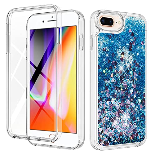 CaseLover Handyhülle kompatibel mit iPhone 8 Plus/7 Plus/6 Plus/6s Plus, Glitzer Flüssig Bewegende Treibsand Silikon Hüll mit PET Eingebautem Displayschutz 360 Grad Rundumschutz Outdoor Case, Blau von CaseLover