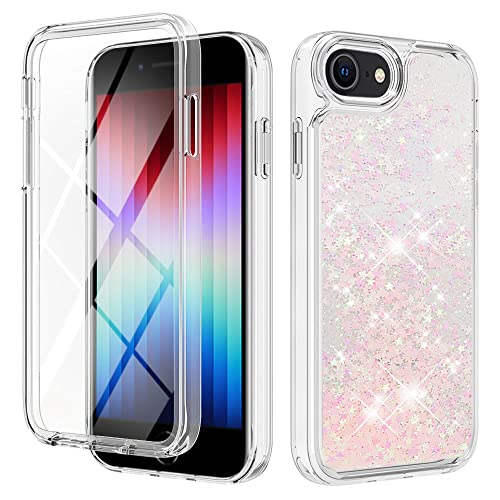 CaseLover Handyhülle kompatibel mit iPhone SE 2022/2020, Glitzer Flüssig Bewegende Treibsand Silikon Hüll mit PET Eingebautem Displayschutz 360 Grad Rundumschutz Outdoor Case für iPhone 8/7/6, Rosa von CaseLover