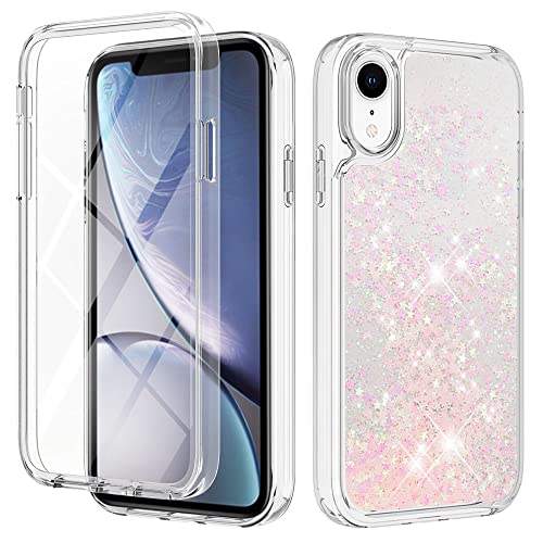 CaseLover Handyhülle kompatibel mit iPhone XR, Glitzer Flüssig Bewegende Treibsand Silikon Hüll mit PET Eingebautem Displayschutz 360 Grad Rundumschutz Outdoor Schutzhülle Case für iPhone XR, Rosa von CaseLover