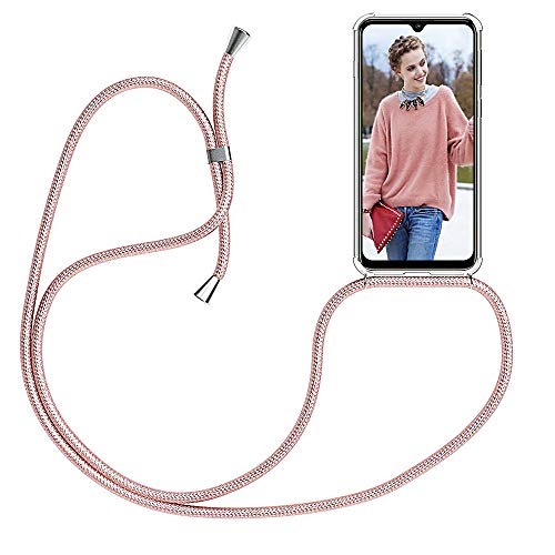 CaseLover Handykette Handyhülle für Samsung Galaxy A51, Ultra Dünn Transparent Weiches Silikon Case mit Kordel zum Umhängen Necklace Phone Necklace Hülle mit Band für Samsung Galaxy A51, Roségold von CaseLover