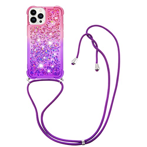 CaseLover Handykette Handyhülle für iPhone 13 Pro Max, Glitzer Flüssig Bewegende Treibsand Transparent Silikon Case mit Kordel zum Umhängen Necklace Hülle mit Band für iPhone 13 Pro Max, Pink Lila CaseLover Handykette Handyhülle für iPhone 13 Pro Max, Glitzer Flüssig Bewegende Treibsand Transparent Silikon Case mit Kordel zum Umhängen Necklace Hülle mit Band für iPhone 13 Pro Max, Pink Lila von CaseLover